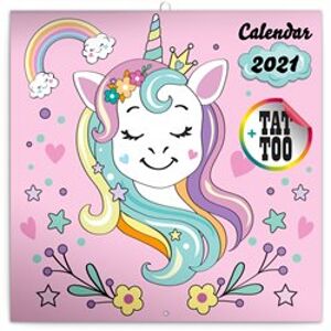 Poznámkový kalendář Šťastní jednorožci 2021, 30 × 30 cm