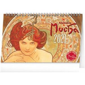 Stolní kalendář Alfons Mucha 2021, 23,1 × 14,5 cm