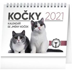 Stolní kalendář Kočky – se jmény koček 2021, 16,5 × 13 cm