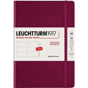Týdenní diář a zápisník Leuchtturm (A5) 2022, booklet, Port Red, Englis