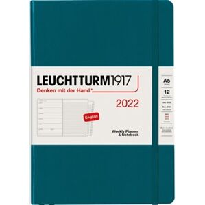 Týdenní diář a zápisník Leuchtturm Medium (A5) 2022, with booklet, Pacific Green, English