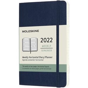 Horizontální týdenní diář Moleskine 2022, měkký, modrý S