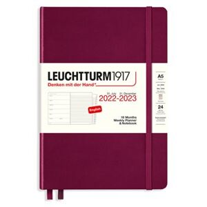 Týdenní diář Leuchtturm 18ti měsíční port Red, Weekly Planner & Notebook Medium (A5), 2023 with extra booklet, English