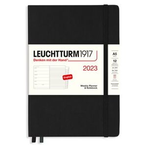 Týdenní diář a zápisník Leuchtturm Black, Weekly Planner & Notebook Medium (A5) 2023, with extra booklet, English