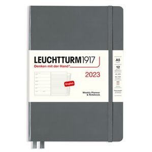 Týdenní diář a zápisník Leuchtturm Anthracite, Weekly Planner & Notebook Medium (A5) 2023, with extra booklet, English