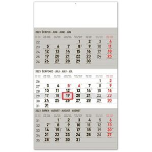 Nástěnný kalendář 3měsíční standard šedý - s českými jmény 2023