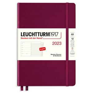 Diář Leuchtturm 2023 Port Red, Weekly Planner & Notebook Medium (A5) 2023, with extra booklet, English